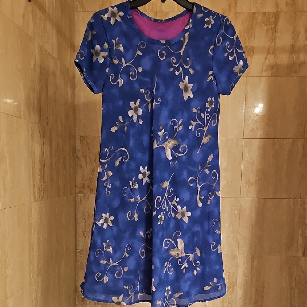 Blue Floral Short Sleeve Dress